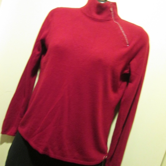 RED ACRYLIC SWEATER WITH RHINESTONES, MEDIUM - Picture 2 of 4